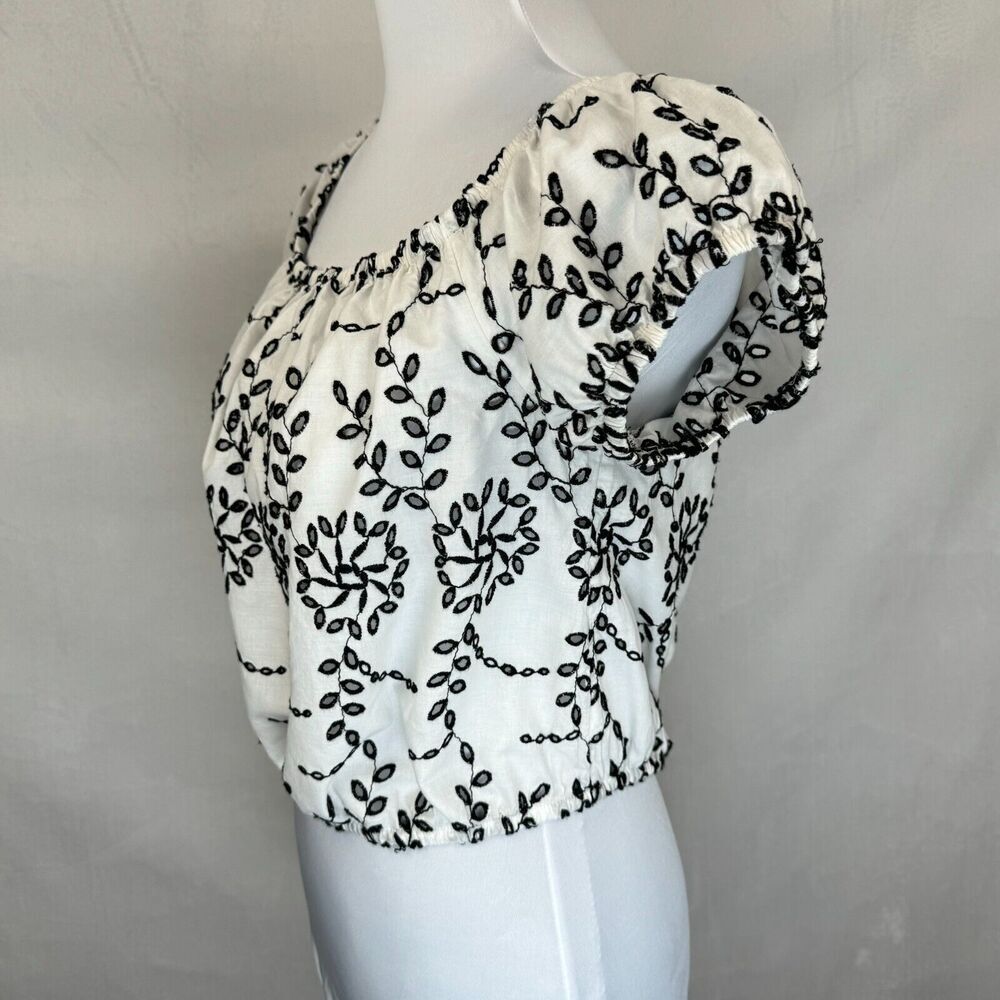 American Eagle Crop Top Sz S Embroidered Cut Outs White Off The Shoulder