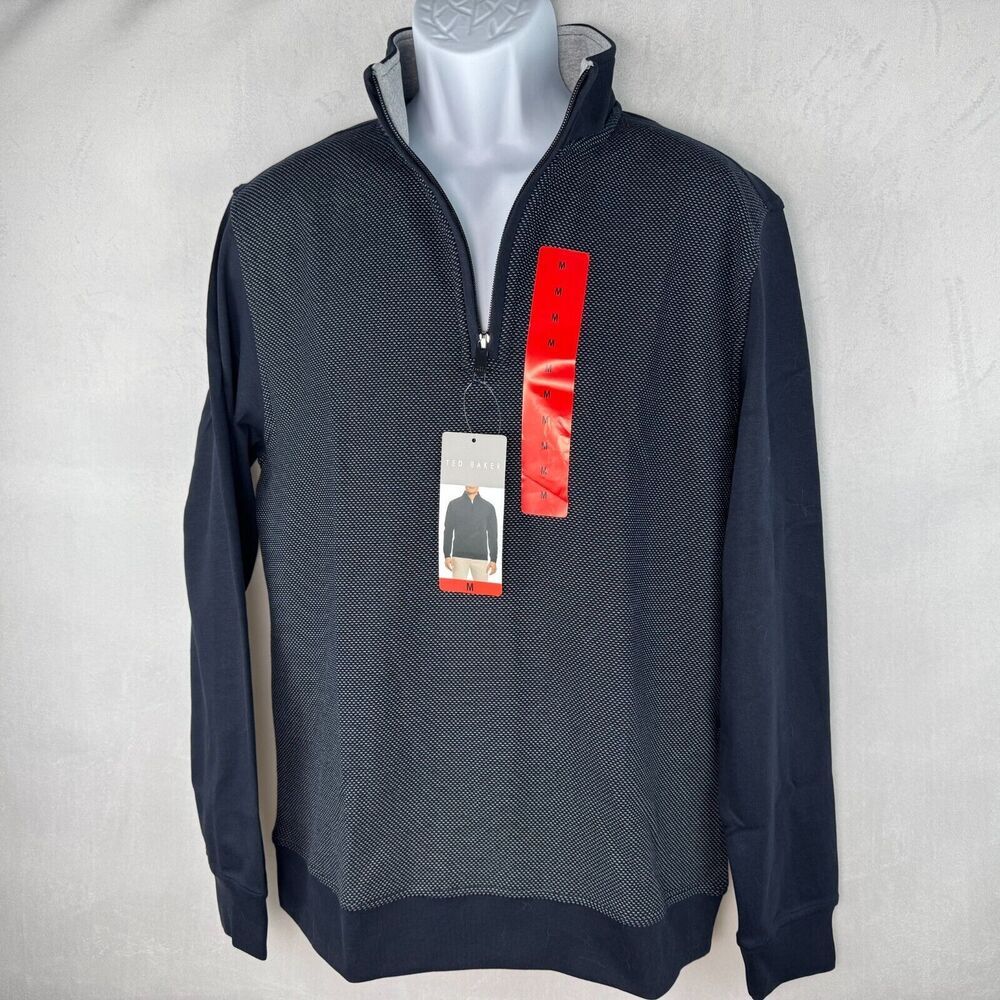 Ted Baker Men Navy Sweater Sz M Pullover 1/4 Zip Long Sleeve NWT B2011