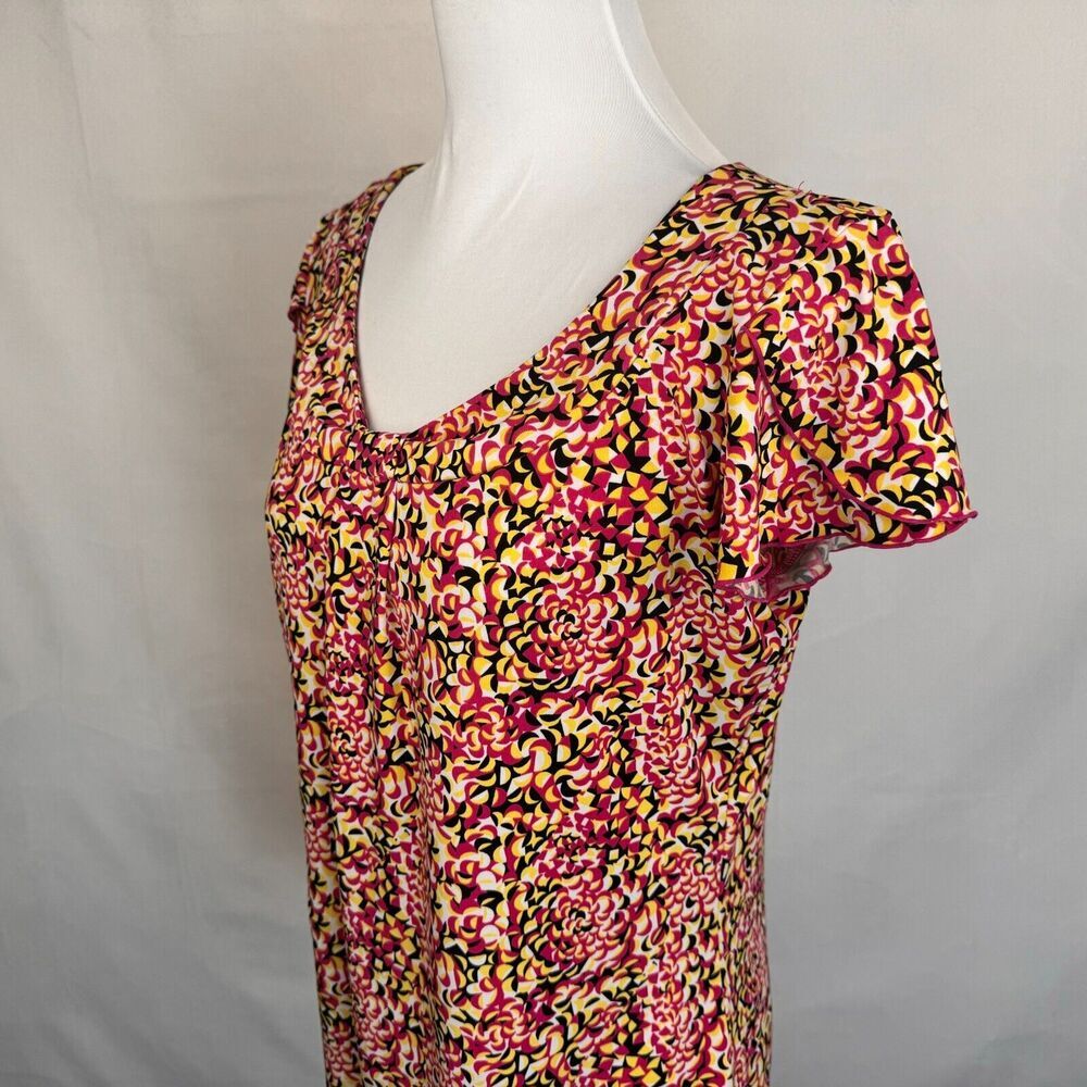 ALFANI Sz M Pink Yellow Black White Scoop neckline front pleat flutter sleeve