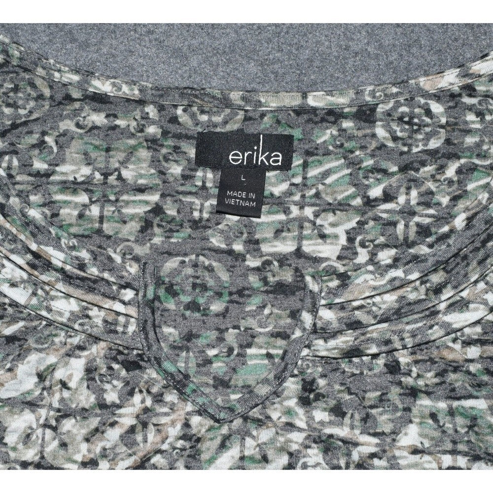 Erika Women's Blouse Beige and Green 3/4 Sleeve - Size Large