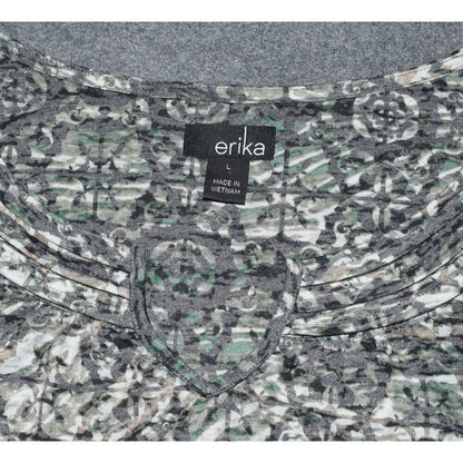 Erika Women's Blouse Beige and Green 3/4 Sleeve - Size Large