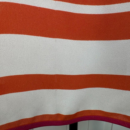 Wyatt Women Top Sz L Sheer Ivory Rust Striped Sleeveless Fucsia Trim Scoop Neck