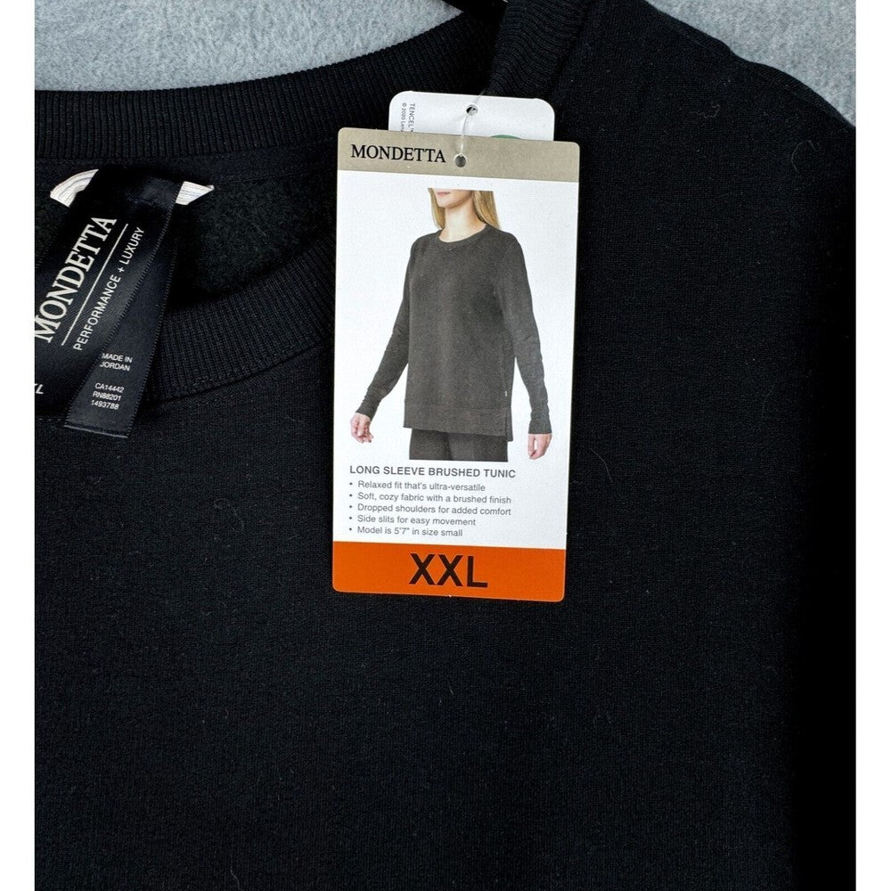 Mondetta Top Sz XXL Black Brushed Tunic Dropped Shoulder Long Sleeve Side Slits