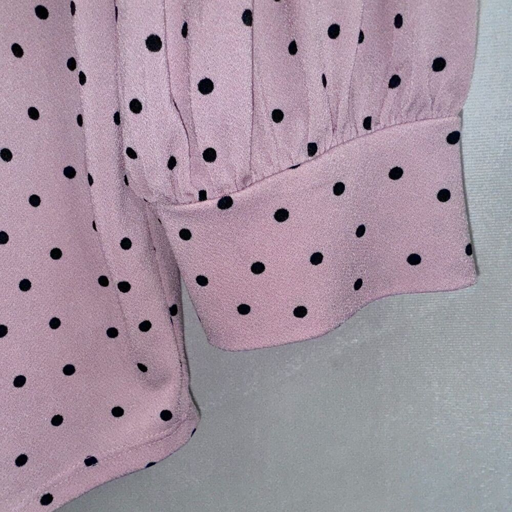 Adrianna Papell Ladies SZ M Polka Dot Print Top Blouse 3/4 Sleeve Pink/Black