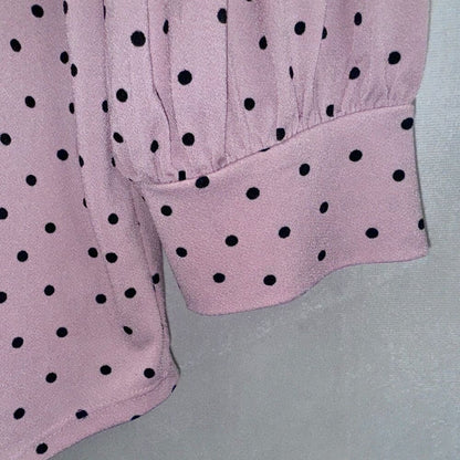 Adrianna Papell Ladies SZ M Polka Dot Print Top Blouse 3/4 Sleeve Pink/Black