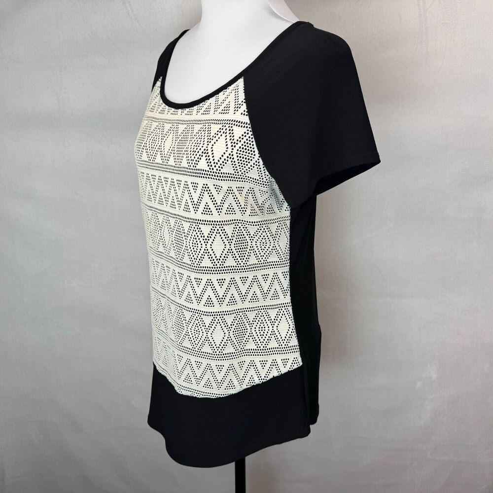 PerSeption Concept Women Sz S Black Cream Round Neck Cap Sleeve