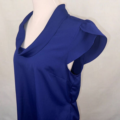 Banana Republic Top Sz L Blue Cowl Neck flutter sleeves back peplum