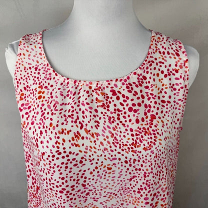 Rachel Zoe Women Sz M Top Round Neck White Red Orange Dots Abstract Sleeveless
