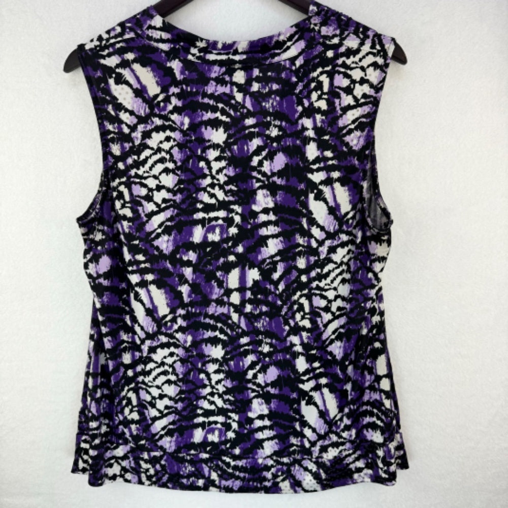 Alfani Women Blouse Sz L Tank top cowl neck embellished Purple Black White