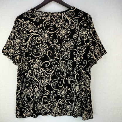 Jaclyn Smith Women Sz XL Butterfly Short Sleeve V-Neck Stretchy black and beige
