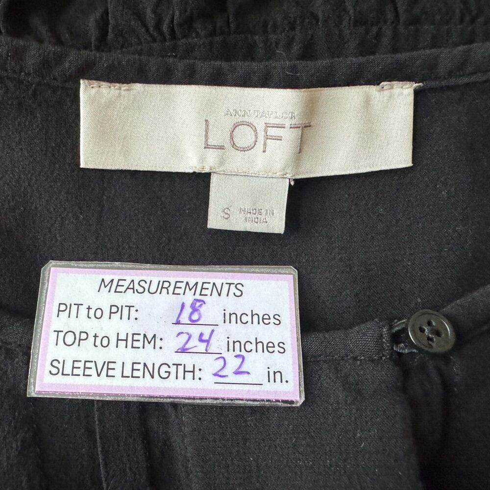 Ann Taylor Loft Top S Black Pin-Tucked Soft Lightweight Peplum