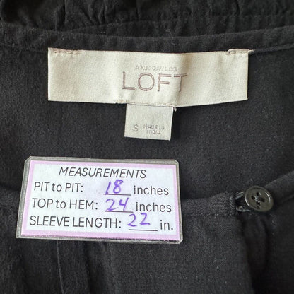 Ann Taylor Loft Top S Black Pin-Tucked Soft Lightweight Peplum