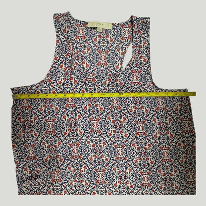 LOFT ladies top Sz M White with Red Blue print sleeveless tunic round neck