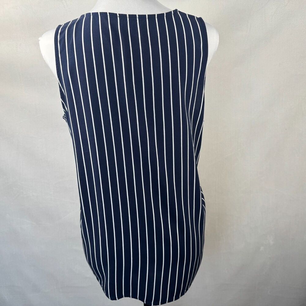 J.Crew Ladies Sz L Striped Tank Navy Blue Sleeveless Popover Top