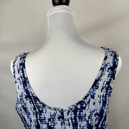 Lush Women Sz M Blue Geometrical Scoop Neck Semi-Sheer Loose Back center Slit
