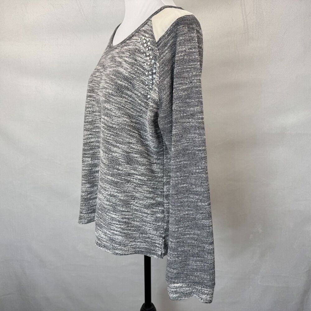 FRESH Women Knit Top Sz L Gray Sparkling Beads Boat Neckline Long Sleeve