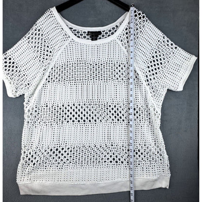 Lane Bryant Top Sz 14/16 Crochet Knit Fishnet Pullover Cover Up Round Neck