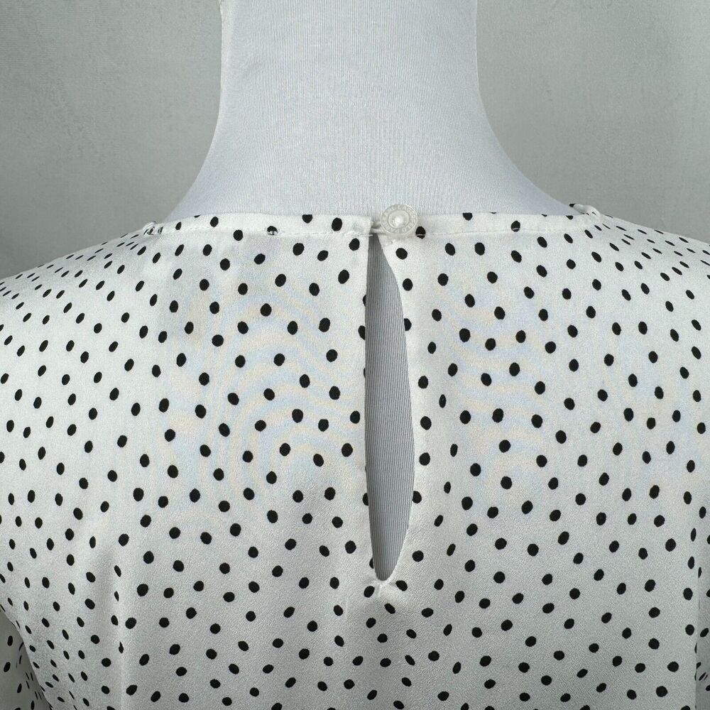 Karl Lagerfeld Top Sz XS White Black Polka Dot 3/4 Length Tiered Ruffle Sleeve