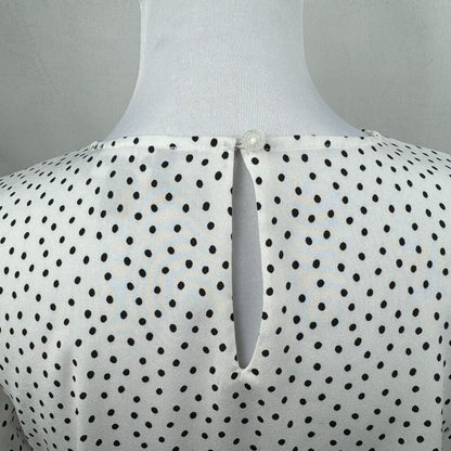 Karl Lagerfeld Top Sz XS White Black Polka Dot 3/4 Length Tiered Ruffle Sleeve