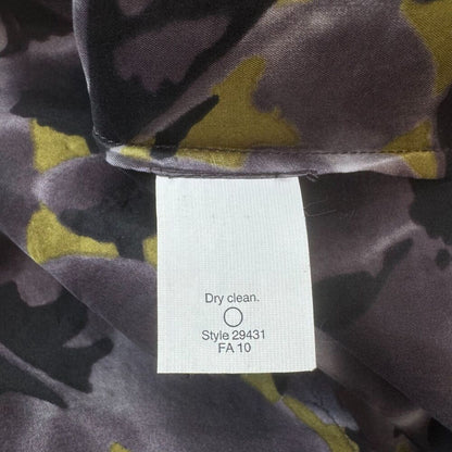 J Crew Top Sz 2 Floral Black Purple Yellow Ruffle Neck Button Down 100% Silk