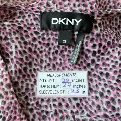DKNY Women's Surplice Wrap Blouse Size M Pink Abstract Print Long Sleeve