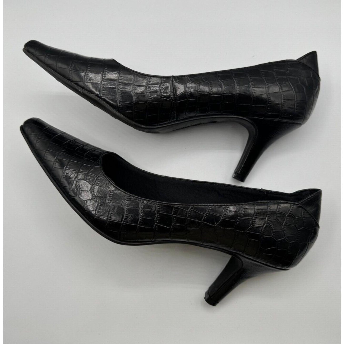 Life Stride Soft System Women's Shoes Sz 9 Black Faux Reptile Pumps 3" Heels