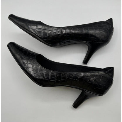 Life Stride Soft System Women's Shoes Sz 9 Black Faux Reptile Pumps 3" Heels