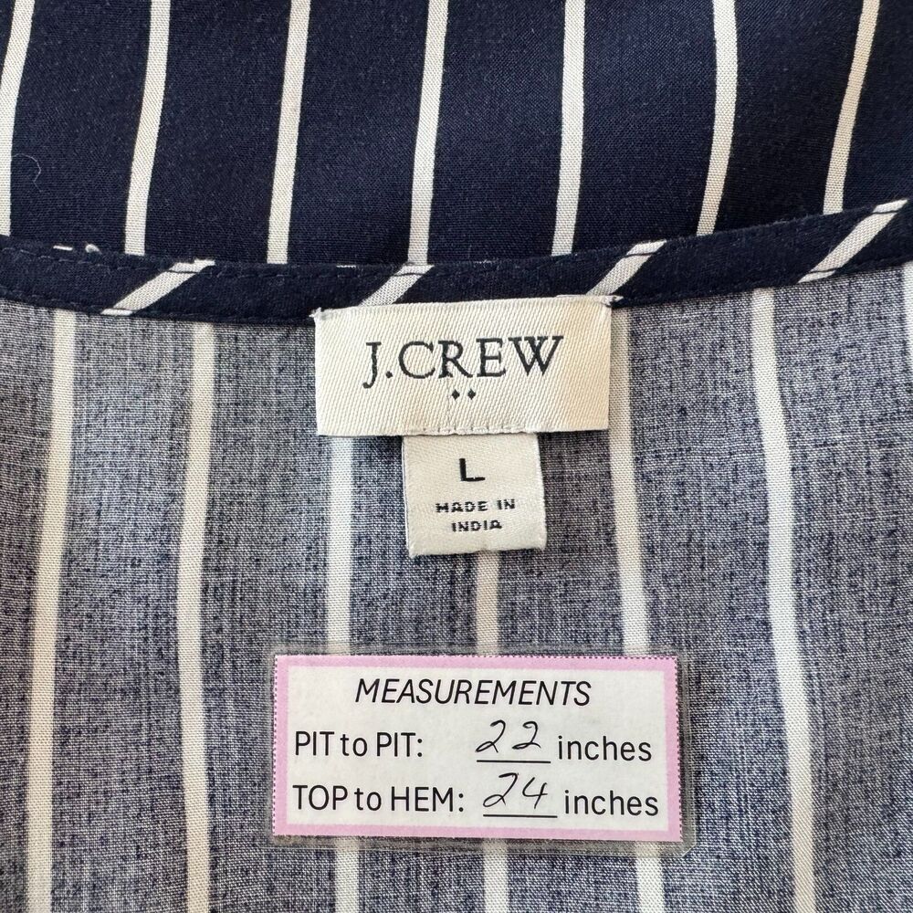 J.Crew Ladies Sz L Striped Tank Navy Blue Sleeveless Popover Top