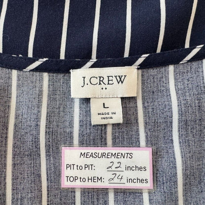 J.Crew Ladies Sz L Striped Tank Navy Blue Sleeveless Popover Top