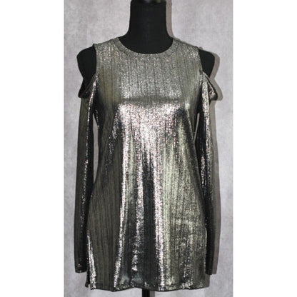 Michael Kors Women Sz Small NWT Metallic Shimmer Stretch Knit Top Short Sleeve