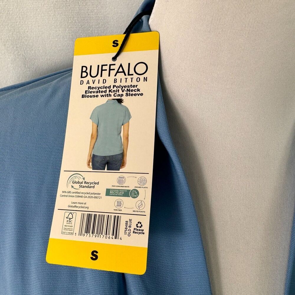 Buffalo David Bitton Blouse Sz S Light blue V-Neck Short Sleeve stand up collar