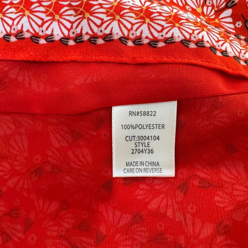 Max Studio Blouse Sz M Red Floral Ruffle Neck Drawstring Tie Lined Sleeveless