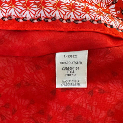 Max Studio Blouse Sz M Red Floral Ruffle Neck Drawstring Tie Lined Sleeveless