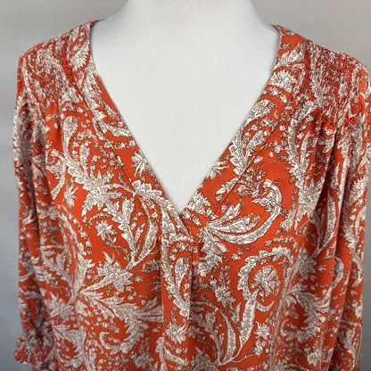 Jones New York WomenSz 1X VNeck Paisley Print 3/4 Elastic Sleeve Front Pleat
