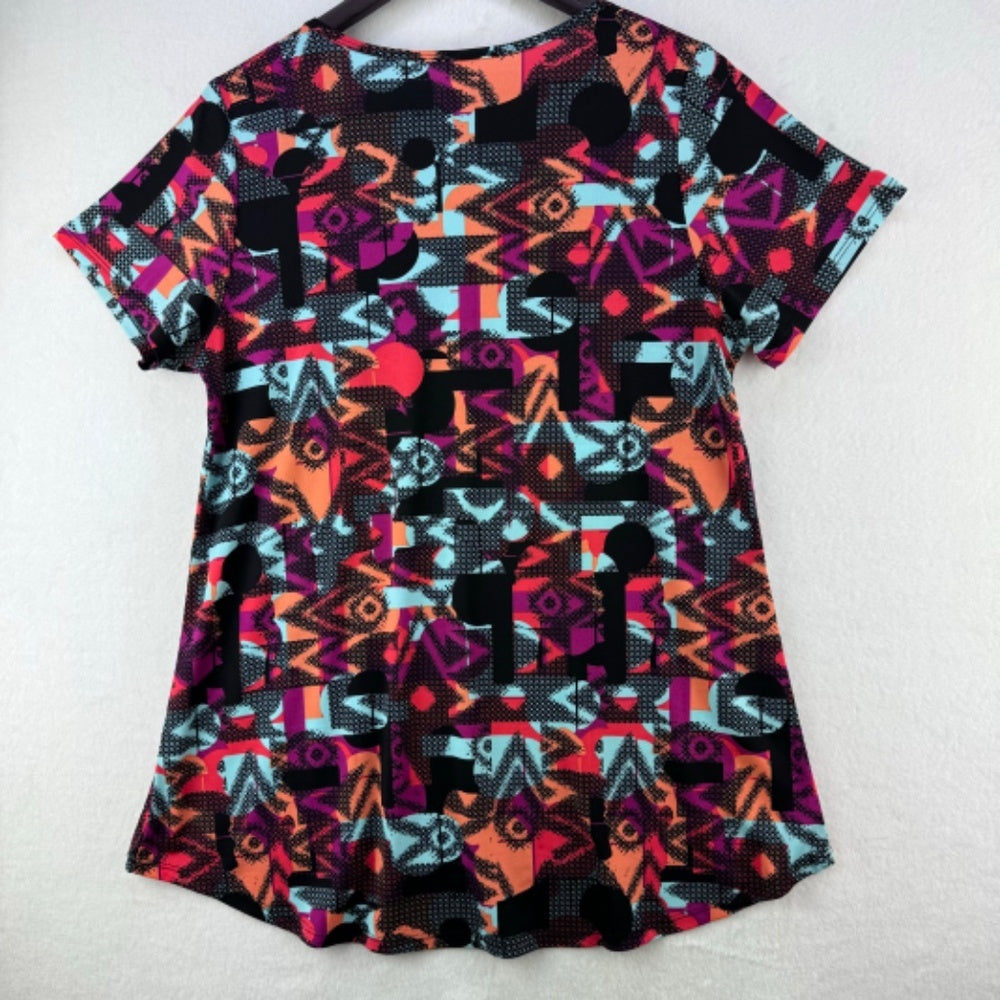 LulaRoe Top Women Sz M Cross Stitch Multicolor short sleeve scoop neck
