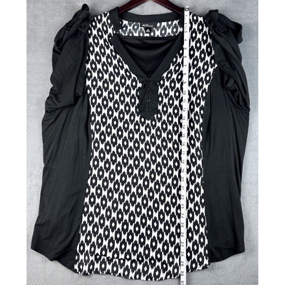 Alyx Blouse Sz 3X Sheer Black White 2-Piece V-Neck roll up sleeves
