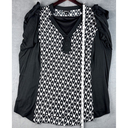Alyx Blouse Sz 3X Sheer Black White 2-Piece V-Neck roll up sleeves