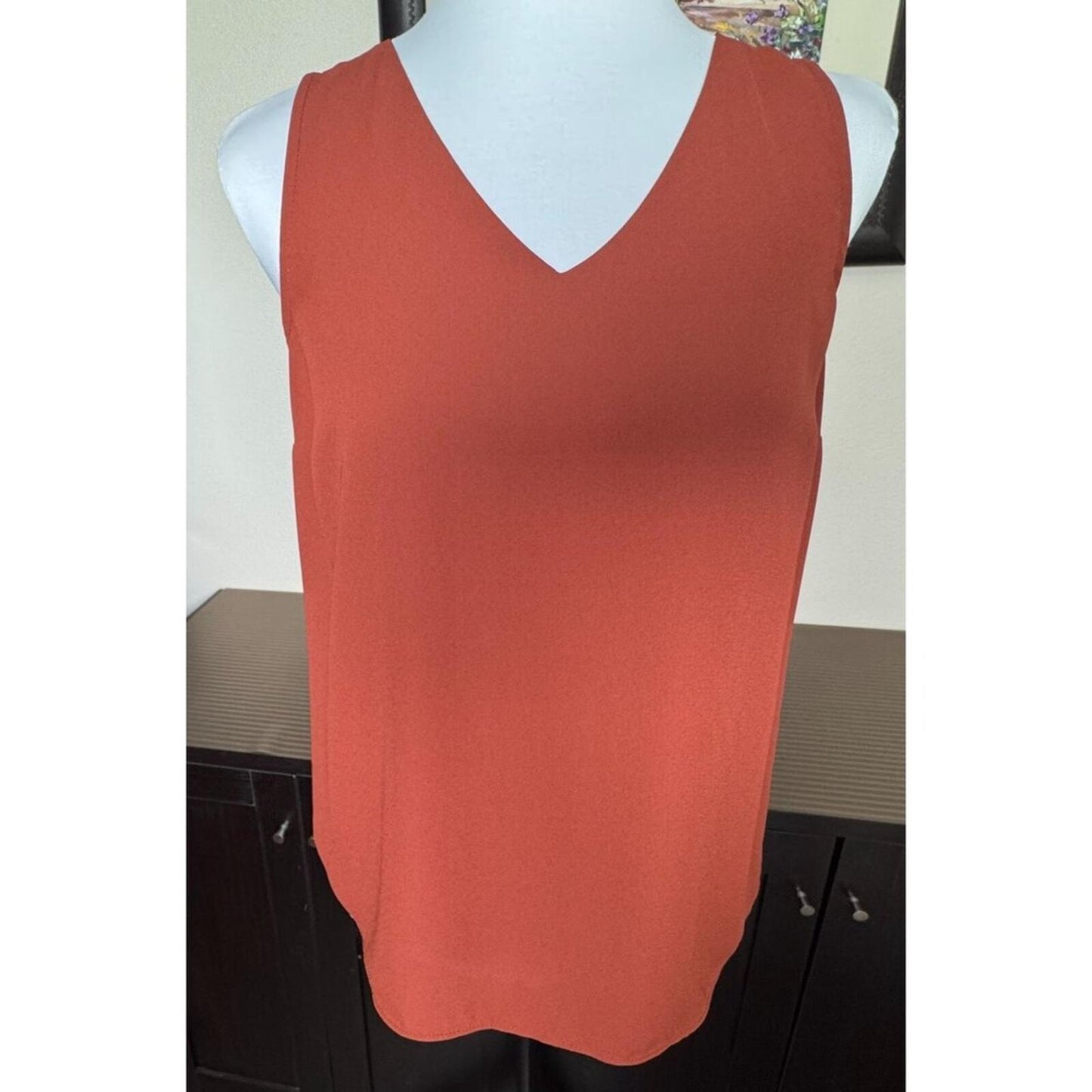 Nine West Top Sz XS Rust VNeck Sleeveless Layering Career