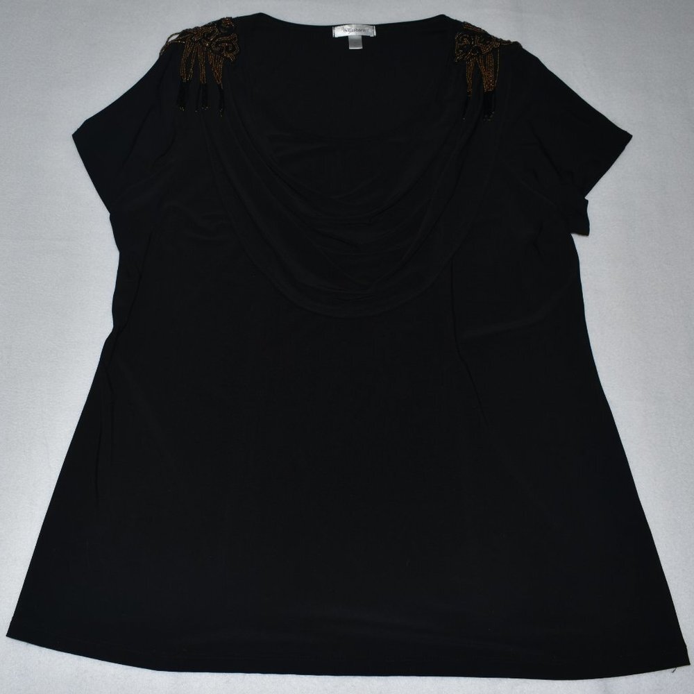 Dressbarn Black Sz 3X Evening Top Embellished Beaded Shoulders