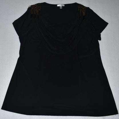 Dressbarn Black Sz 3X Evening Top Embellished Beaded Shoulders
