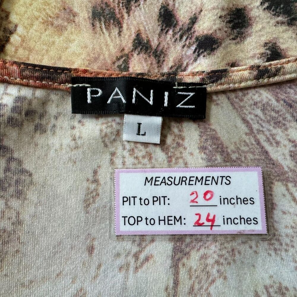Paniz New York Top Sz L Brownish Multicolor Cowl Neck Cap Sleeves