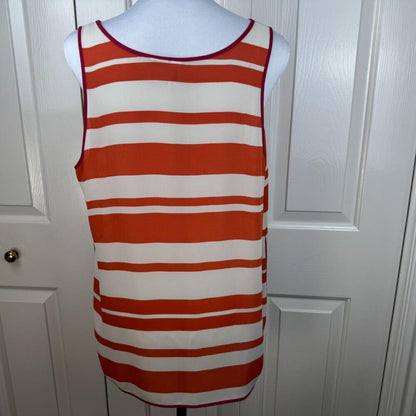 Wyatt Women Top Sz L Sheer Ivory Rust Striped Sleeveless Fucsia Trim Scoop Neck