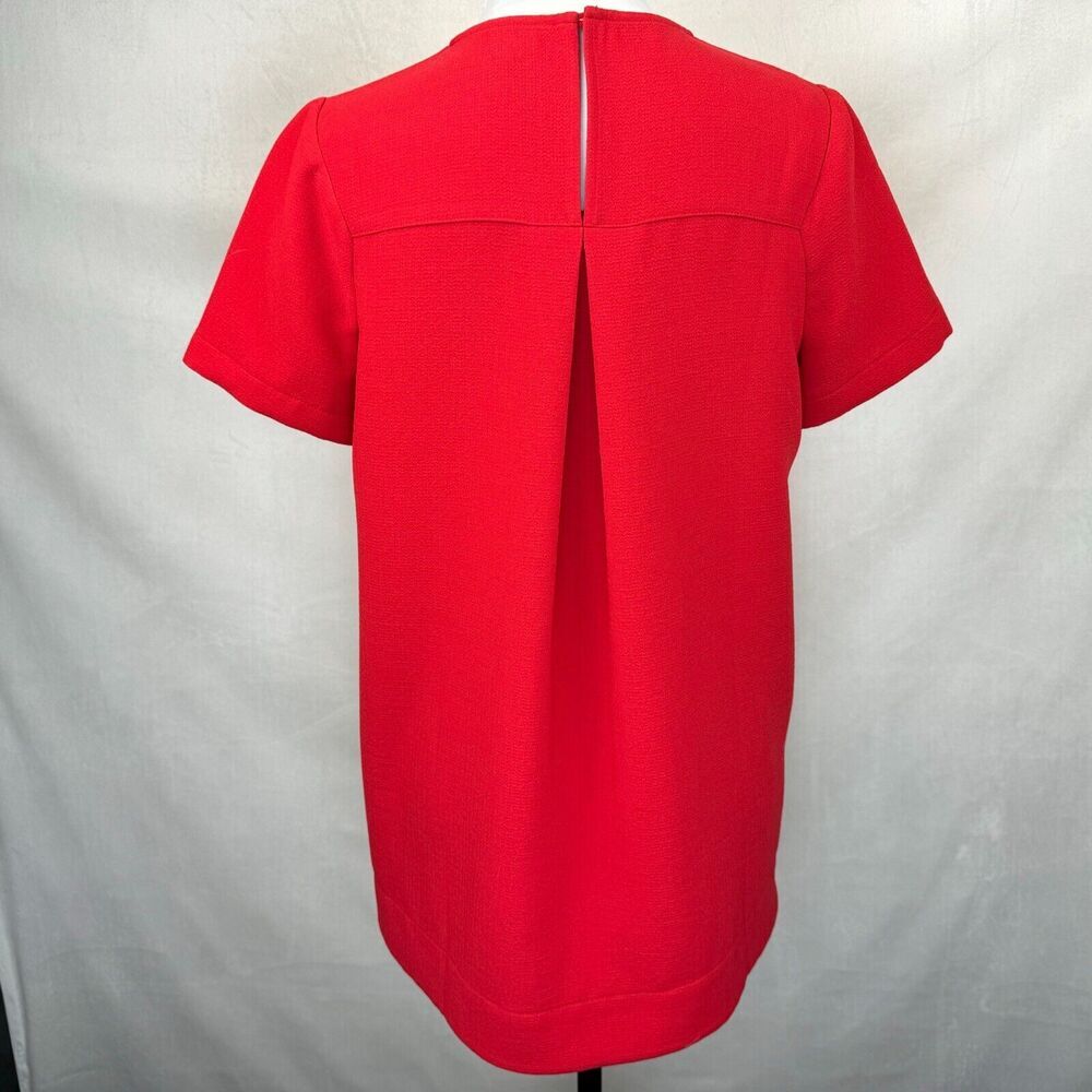 Madewell Ladies Top Sz S Red Crepe Crew Neck Short Sleeve Keyhole Back Pleat