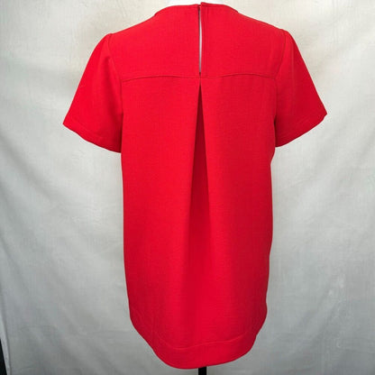 Madewell Ladies Top Sz S Red Crepe Crew Neck Short Sleeve Keyhole Back Pleat