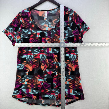 LulaRoe Top Women Sz M Cross Stitch Multicolor short sleeve scoop neck