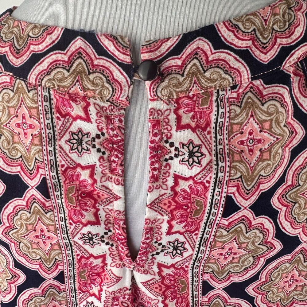 Monteau Ladies Blouse Sz L Navy Pink Patterned Halter Neck Sleeveless