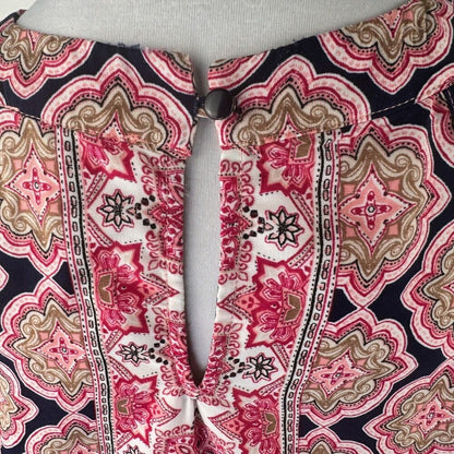 Monteau Ladies Blouse Sz L Navy Pink Patterned Halter Neck Sleeveless