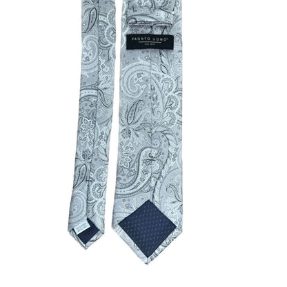 Pronto Uomo Men's Neck Tie Gray Silver Paisley Print Hand Made Silk Blend