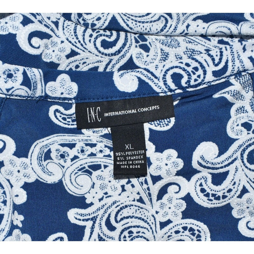 INC International Concepts Top Sz XL Blue/White Embroidery Sleeveless