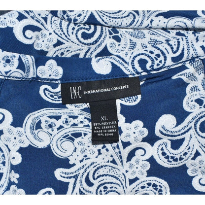 INC International Concepts Top Sz XL Blue/White Embroidery Sleeveless